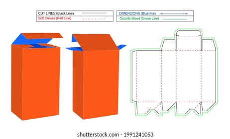 Tucking auto bottom box and custom box, wholesale tuck end auto bottom box, 3D render and dieline template with resizable