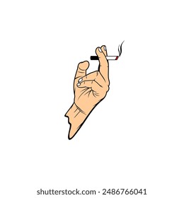 tucking a cigarette between the fingers of the left hand vector illustration
