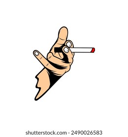 tucking the cigarette between the fingers of the left hand vector