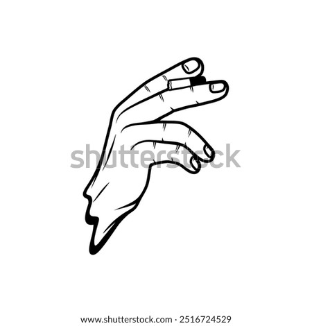 tucking a cigarette between the fingers of the right hand black and white front view vector line art
