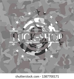 Tuck-shop grey camo emblem. Vector Illustration.