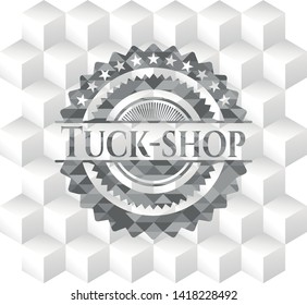 Tuck-shop grey emblem with geometric cube white background