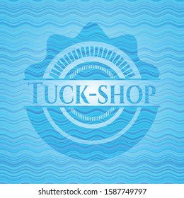 Tuck-shop sky blue water style badge. Vector Illustration. Detailed.