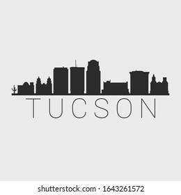 Tucson Arizona. The Skyline in Silhouette of City. Black Design Vector. The Famous and Tourist Monuments. The Buildings Tour in Landmark.