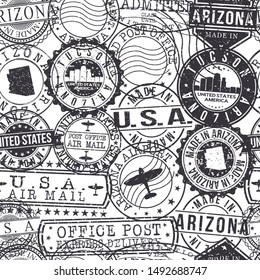 Tucson Arizona Stamps. City Stamp Vector Art. Postal Passport Travel. Design Set Pattern.