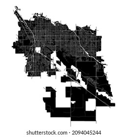 Tucson, Arizona, United States, high resolution vector map with city boundaries, and editable paths. The city map was drawn with white areas and lines for main roads, side roads and watercourses.