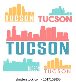 Tucson Arizona USA Flat Icon Skyline Silhouette Design. City Vector Art Famous Buildings Color Set Logos.