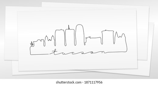 Tucson, AZ, USA Doodle Skyline Hand Drawn. City One Line Art Illustration Landmark. Minimalistic Sketch Pen Background.