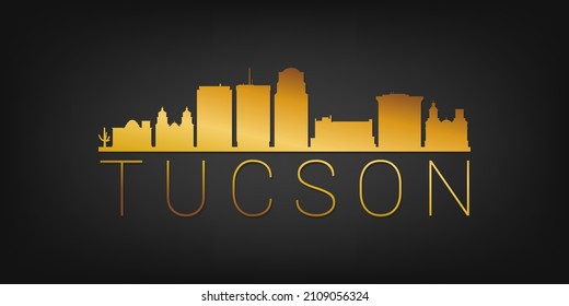 Tucson, AZ, USA Gold Skyline City Silhouette Vector. Golden Design Luxury Style Icon Symbols. Travel And Tourism Famous Buildings.