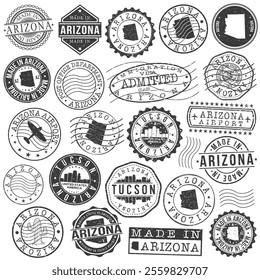 Tucson, AZ, USA Set of Stamps. City Travel Marks. Made In Product. Design Seals Old Style Insignia.