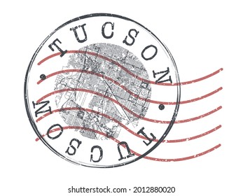 Tucson, AZ, USA Stamp Map Postal. Silhouette Seal Roads And Streets. Passport Round Design. Vector Icon. Design Retro Travel National Symbol.