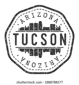 Tucson, AZ, USA Stamp Skyline Postmark. Silhouette Postal Passport. City Round Vector Icon. Vintage Postage Design.