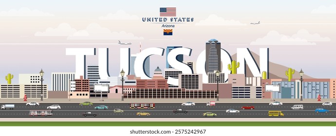 Tucson city skyline colorful vector illustration. Travel poster