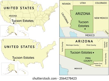 Tucson Estates census-designated place location on USA, Arizona state and Pima County map