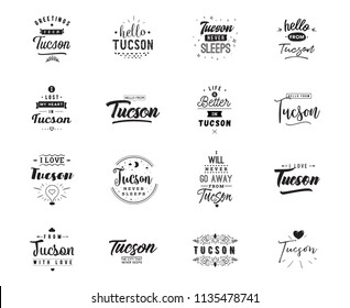 Tucson. Greeting cards, vector design. Isolated logos. Typography set.