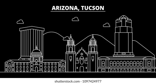 Tucson silhouette skyline. USA - Tucson vector city, american linear architecture, buildings. Tucson travel illustration, outline landmarks. USA flat icon, american line banner