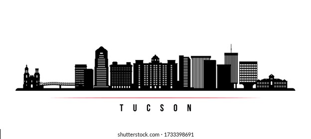 Tucson skyline horizontal banner. Black and white silhouette of Tucson, Arizona. Vector template for your design. 