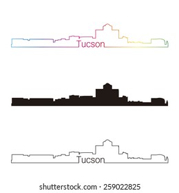 Tucson skyline linear style with rainbow in editable vector file