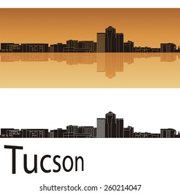 Tucson skyline in orange background in editable vector file