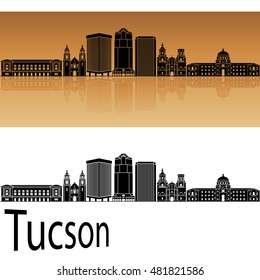 Tucson skyline in orange background in editable vector file