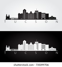 Tucson usa skyline and landmarks silhouette, black and white design, vector illustration.