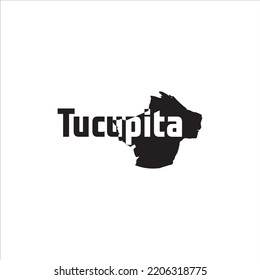 Tucupita map and black lettering design on white background