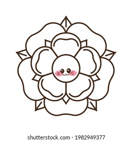 Tudor rose cartoon kawaii vector icon  Traditional heraldic emblem England  Emoji clipart drawing  Roses houses Lancaster   York 