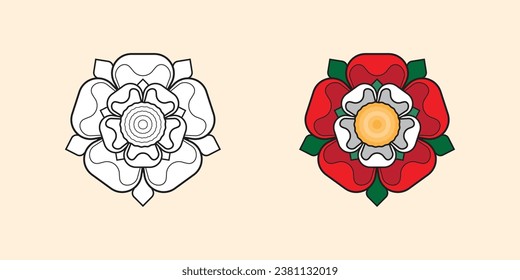 Tudor Rose of England | Black White Flat Vector Illustration	