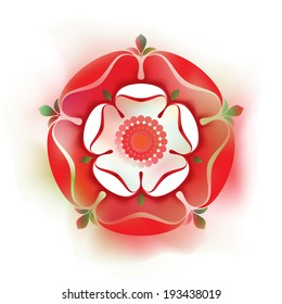 Tudor  Rose - illustration - watercolor style -  English Symbol - Combined the red rose of the house of Lancaster and the White rose of the house of York after the War of The Roses  