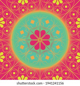 Tudor Rose Repeating Pattern Background Coral Aqua