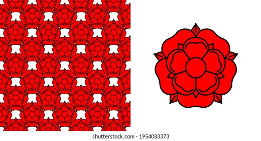 Tudor rose vector seamless pattern. Traditional heraldic emblem of England. The war of roses of houses Lancaster and York.