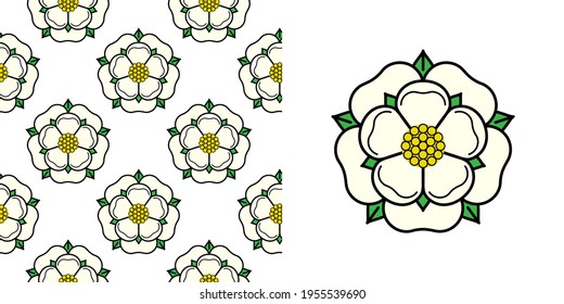 Tudor Rose Vektor nahtlos Muster. Traditionelles heraldisches Emblem von England. Der Krieg der Rosen der Häuser Lancaster und York.