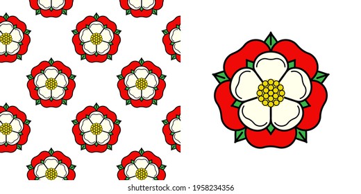 Tudor Rose Vector Seamless Pattern. Traditional Heraldic Emblem Of England. The War Of Roses Of Houses Lancaster And York.