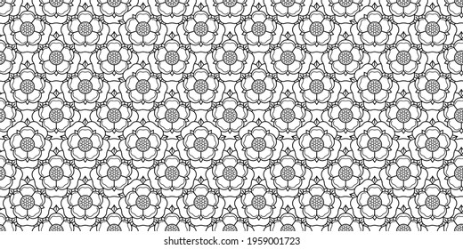 Tudor rose vector seamless pattern. Traditional heraldic emblem of England. The war of roses of houses Lancaster and York.