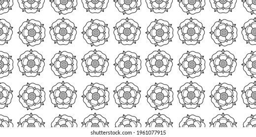 Tudor rose vector seamless pattern. Traditional heraldic emblem of England. The war of roses of houses Lancaster and York.