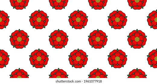 Tudor rose vector seamless pattern. Traditional heraldic emblem of England. The war of roses of houses Lancaster and York.