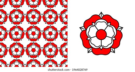 Tudor rose vector seamless pattern. Traditional heraldic emblem of England. The war of roses of houses Lancaster and York.