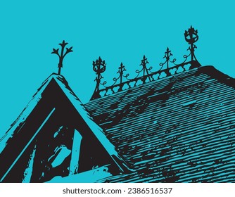 
Tudor style rooftop with ironwork mouldings