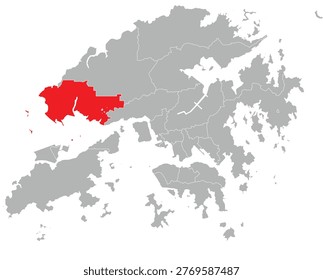Tuen Mun District Highlighted on Hong Kong Map Vector Illustration