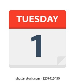 Tuesday 1 - Calendar Icon - Vector Illustration
