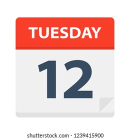 Tuesday 12 - Calendar Icon - Vector Illustration