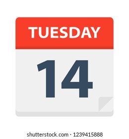 Tuesday 14 - Calendar Icon - Vector Illustration