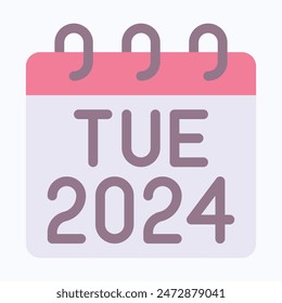 Tuesday 2024 Calendar, Vector Calendar. Flat Style Isolated Vector Icon.