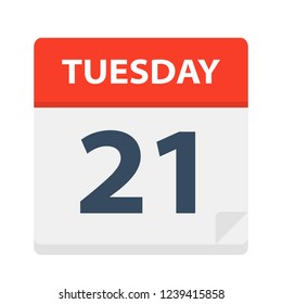 Tuesday 21 - Calendar Icon - Vector Illustration