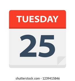 Tuesday 25 - Calendar Icon - Vector Illustration