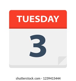 Tuesday 3 - Calendar Icon - Vector Illustration