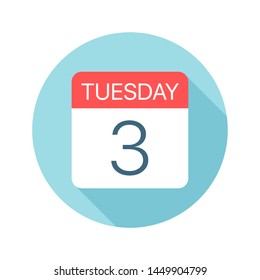 Tuesday 3 - Calendar Icon - Vector Illustration