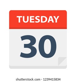Tuesday 30 - Calendar Icon - Vector Illustration