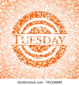 Tuesday abstract emblem, orange mosaic background