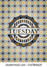 Tuesday arabic style badge. Arabesque decoration.